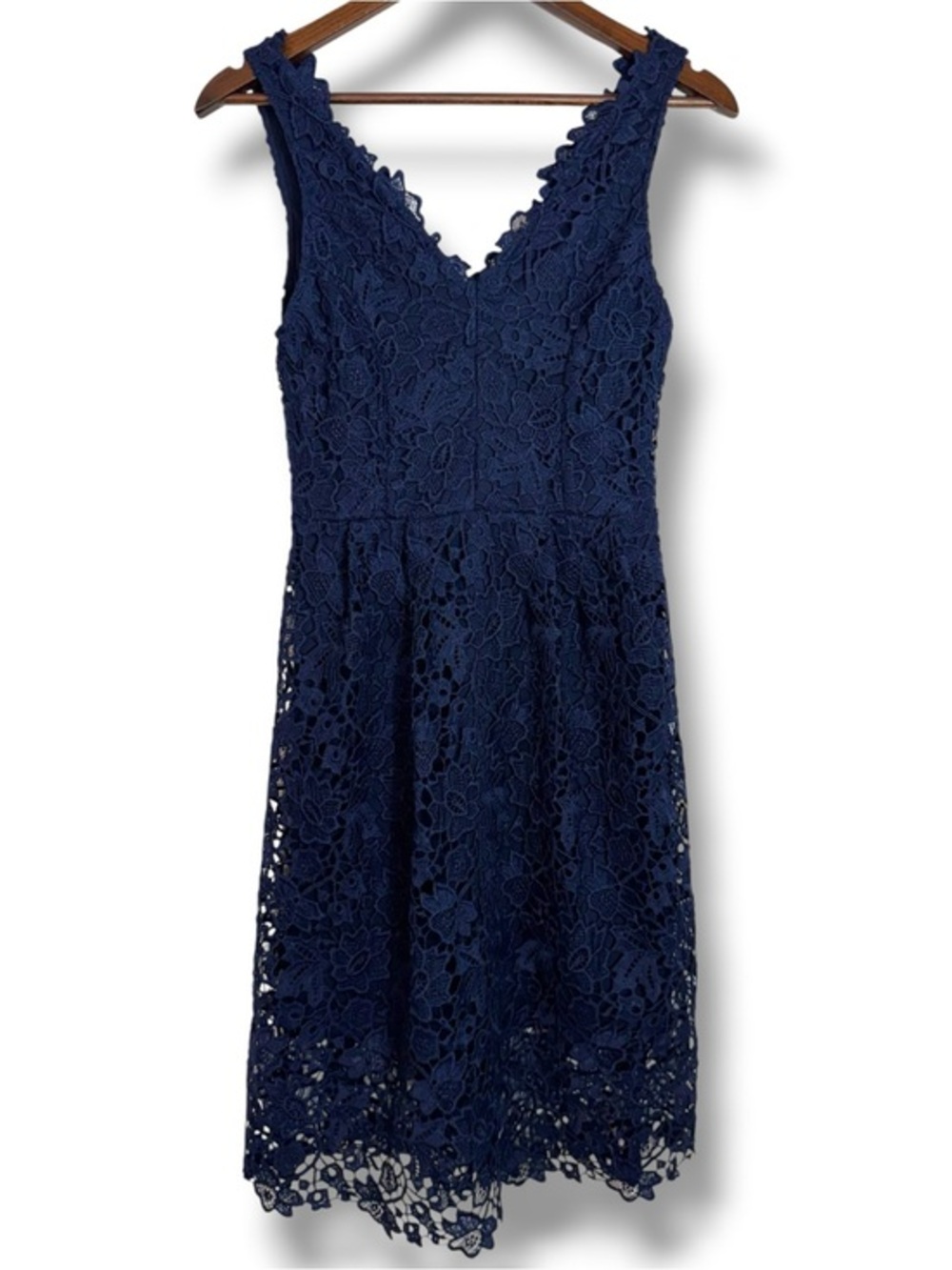 Astr Navy Lace Trim Detail Top